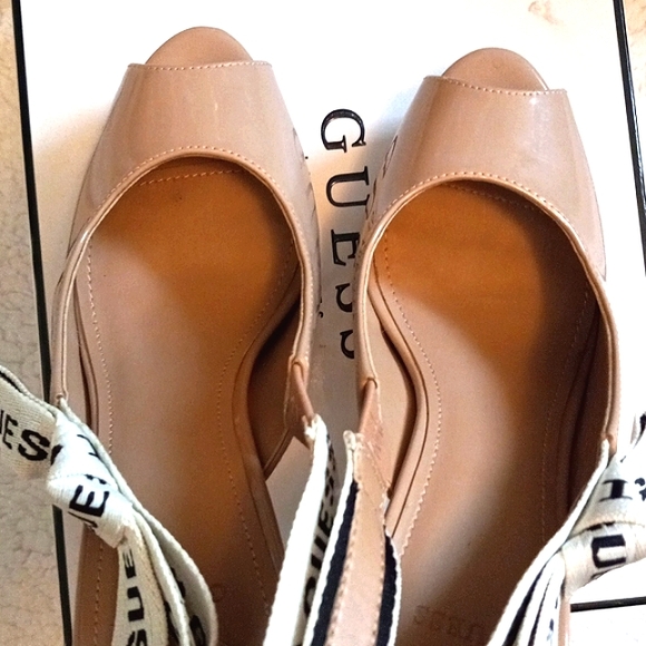 Guess Tan Peep Toe Heels w/ Bow Straps, Size 8 - Picture 7 of 9